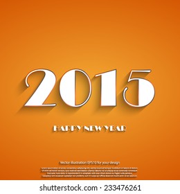Happy new year 2015 creative greeting card logo design in orange and white color. Flat design in long shadow Vector EPS10