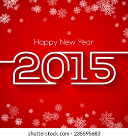 Happy new year 2015 creative greeting card design in flat style with long shadow and snowflakes on christmas background.