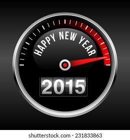Happy New Year 2015 Dashboard Background - speedometer dial and odometer.  EPS10 file with transparency. 