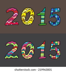 Happy New Year 2015. Decorative hand drawn numbers