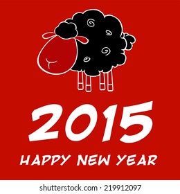 Happy New Year 2015 Design Card With Black Sheep. Vector Illustration