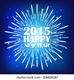 happy new year 2015 in fireworks and dark blue sky background (vector)