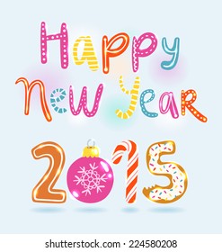 Happy New year 2015 fun lettering on abstract background