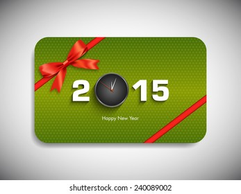 Happy new year 2015 gift card with stylish ribbon.