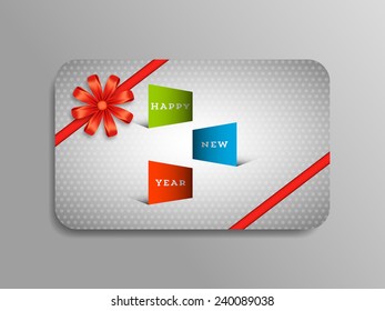 Happy new year 2015 gift card with stylish ribbon.