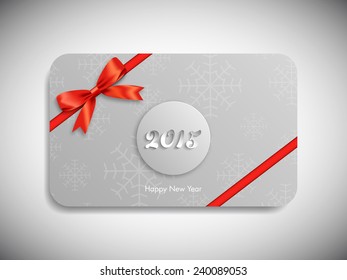 Happy new year 2015 gift card with stylish ribbon.