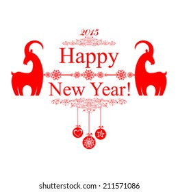 Happy new year 2015! Year of goat. Vector Illustration 