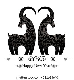 Happy new year 2015! Year of goat. Vector Illustration