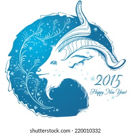 Happy new year 2015! Year of goat. Vector Illustration.