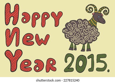 Happy new year 2015! Year of goat. Vector 