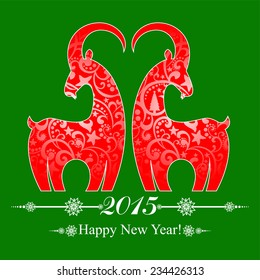 Happy new year 2015! Year of goat. Vector Illustration