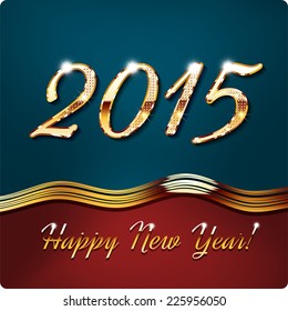 Happy New Year 2015, Gold inlaid figures, with shadow and glare. vector