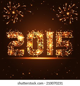 Happy New Year - 2015 - golden fireworks numbers - in vector