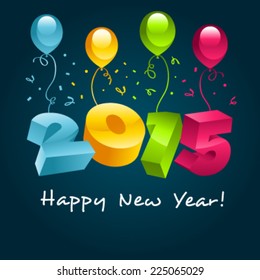 Happy new year 2015 greeting card with party balloons