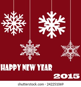 Happy New Year 2015 greeting card. Snowflake background