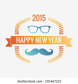 Happy new year 2015, hipster style, glasses wreaths avatar for social networks, the screen saver for your phone laptop sticker.