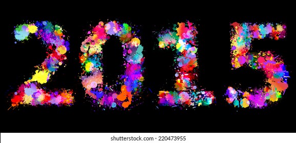 Happy new year 2015 illustration, color splash background.