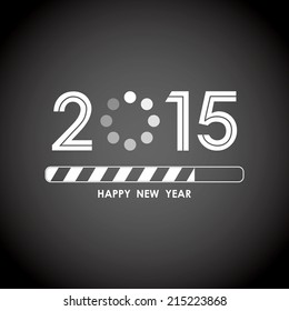 happy new year 2015 with loading icon pattern in black screen background (vector) 