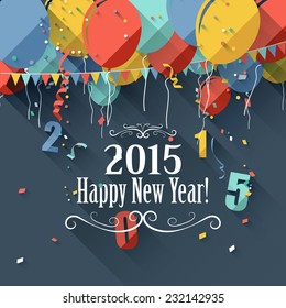 Happy New Year 2015 - modern greeting card in flat design style 