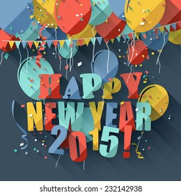 Happy New Year 2015 - modern greeting card in flat design style 