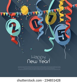 Feliz Año Nuevo 2015 - moderna tarjeta de felicitación de diseño plano 