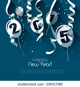 Happy New Year 2015 - modern greeting card in flat design style 