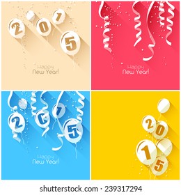 Happy New Year 2015 - modern greeting cards in flat design styles 