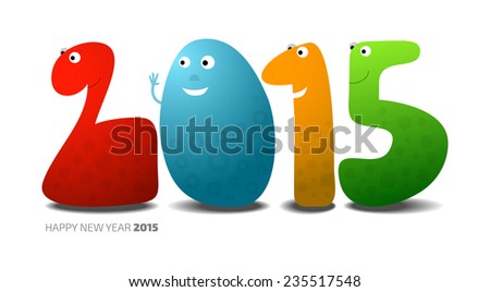 Happy New Year 2015, monsters in the shape of numbers, vector cartoon illustration 