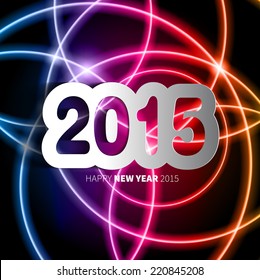 Happy New Year 2015 on blurred background with papercut year, vector illustration