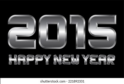 happy new year 2015 - rectangular beveled metal font, vector, blurry reflections