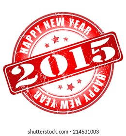 Happy new year 2015 red grunge  rubber stamp.  Vector illustration.