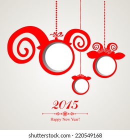 Happy new year 2015!  Year of sheep. Photo Frame.  Vector Illustration 