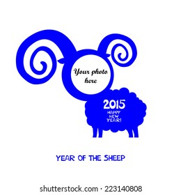 Happy new year 2015! Year of sheep. Photo Frame. Vector Illustration