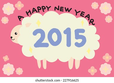 Happy New Year 2015 with a sheep and flower illustration, vector image