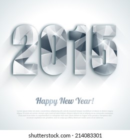 Happy New Year 2015 silver greeting card in polygonal origami style. Holiday design. Vector illustration