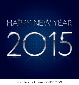 Happy New Year 2015 - silver font elegant design (card, banner, poster)