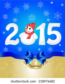 Happy New Year 2015 From Snow With Snowman and Santa Hat