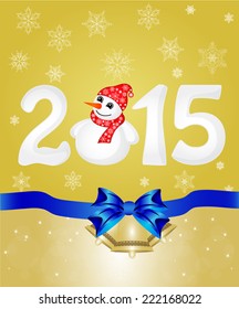Happy New Year 2015 From Snow With Snowman and Santa Hat