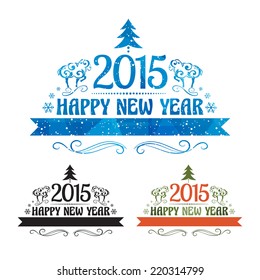 Happy new year 2015 Text Design with copy space on the ribbon.