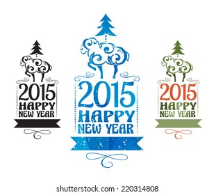 Happy new year 2015 Text Design with copy space on the ribbon.