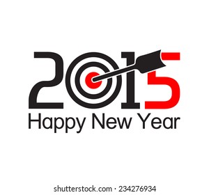 Happy new year 2015 text design with arrow at the target 