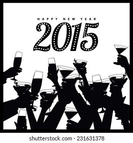 Happy New Year 2015 toasting hands silhouette EPS 10 vector illustration