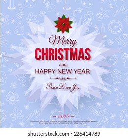 Happy New Year 2015 typographical celebration concept over christmas seamless pattern and place for text. Abstract background. Vector illustration.