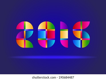 Happy New Year 2015. Vector Abstract Design Colorful Numbers on Blue Background