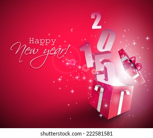 Feliz Año Nuevo 2015 - fondo vectorial con caja de regalo abierta