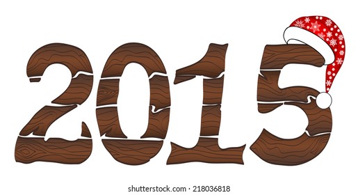Happy New Year 2015 From Wood With Snowman and Santa Hat