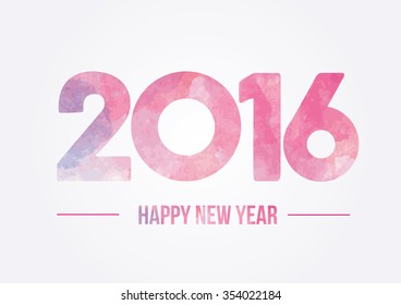 Happy new year 2016. Year 2015 vector design element. Watercolor illustration.