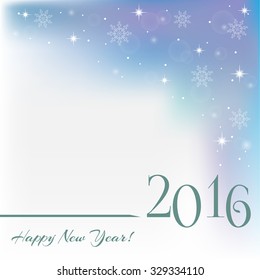 Happy New Year 2016. Abstract background with snowflakes and shining stars. Creative design. Postcard for New Year, Christmas. Poster, template. Vector illustration.