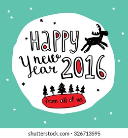 Happy New Year 2016 from all of us card in vector with lettering.