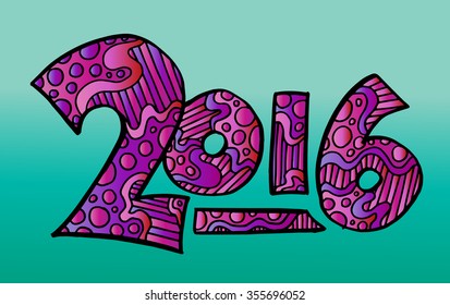 Happy New Year 2016 background. Vector zentangle numbers illlustration